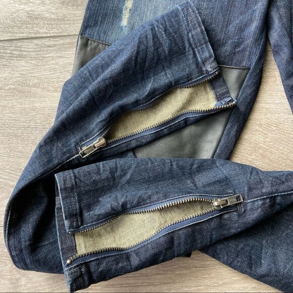 Guess Faux Leather Patch Distressed  Skinny Moto Jeans - Picture 6 of 12
